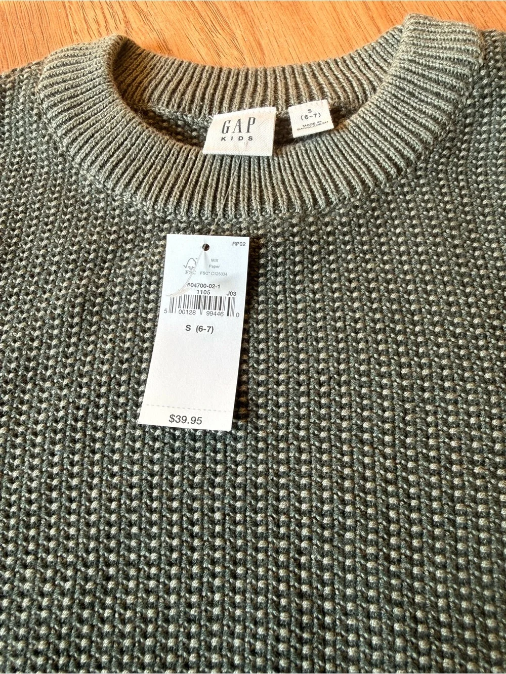 Gap Kids Textured Crewneck Sweater Cotton Olive Green